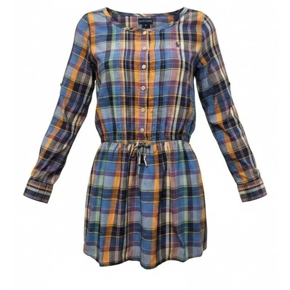 Ralph Lauren Girls Plaid Long Sleeve Button Front Dress  Size 10
